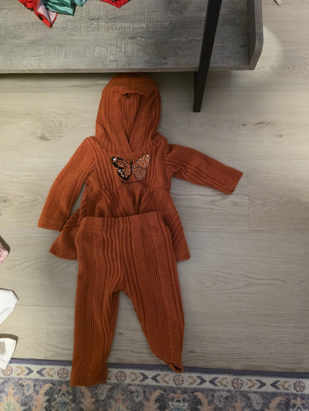 SHEIN Orange Knit Hooded Butterfly Kids Matching Set